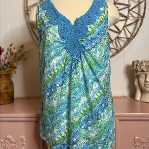Blue and Green Sleeveless Top